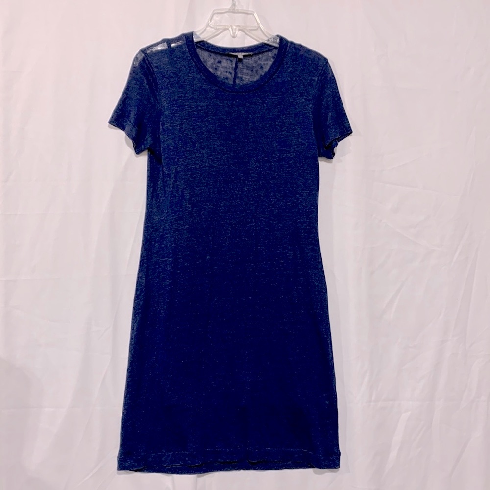 MICHAEL Stars linen slub knit dress jewel neckline short sleeve removable lining